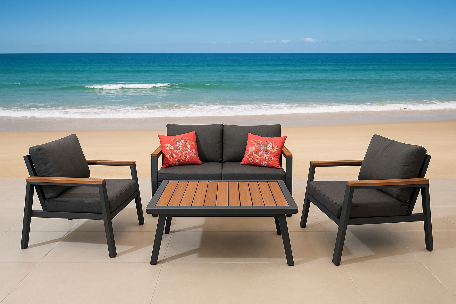 Meryy 2-1-1-Sehpa Alüminyum Bahçe Mobilyaları