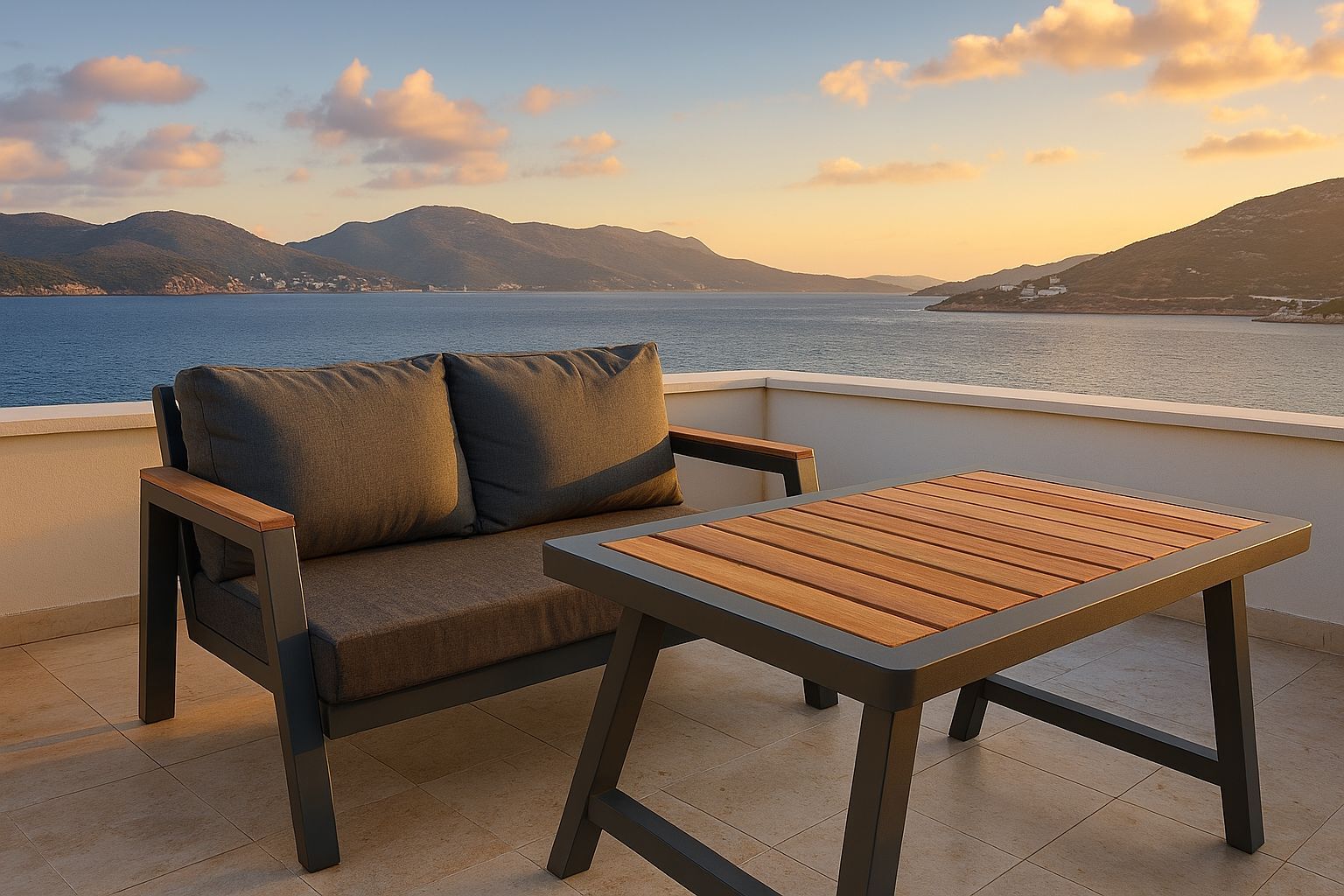 Meryy 2-1-1-Sehpa Alüminyum Bahçe Mobilyaları