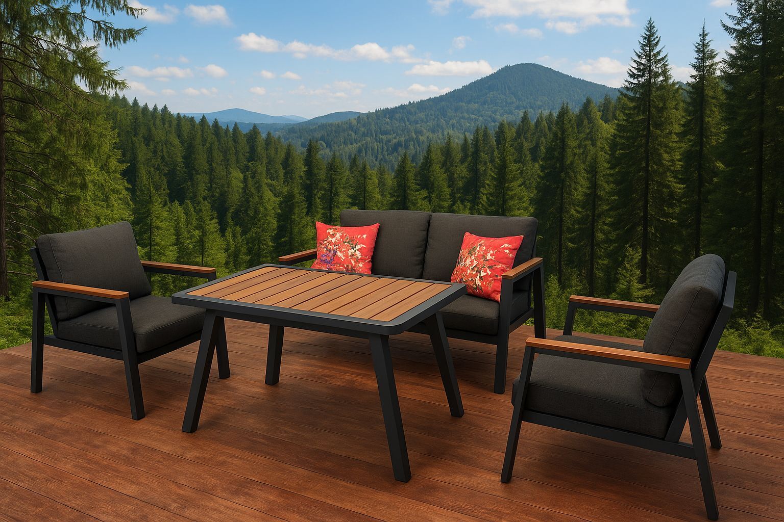 Meryy 2-1-1-Sehpa Alüminyum Bahçe Mobilyaları