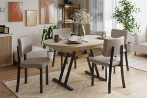 Miray Metal Sandalye Afyon Traverten Mutfak Masası Takımı - 80x140 cm